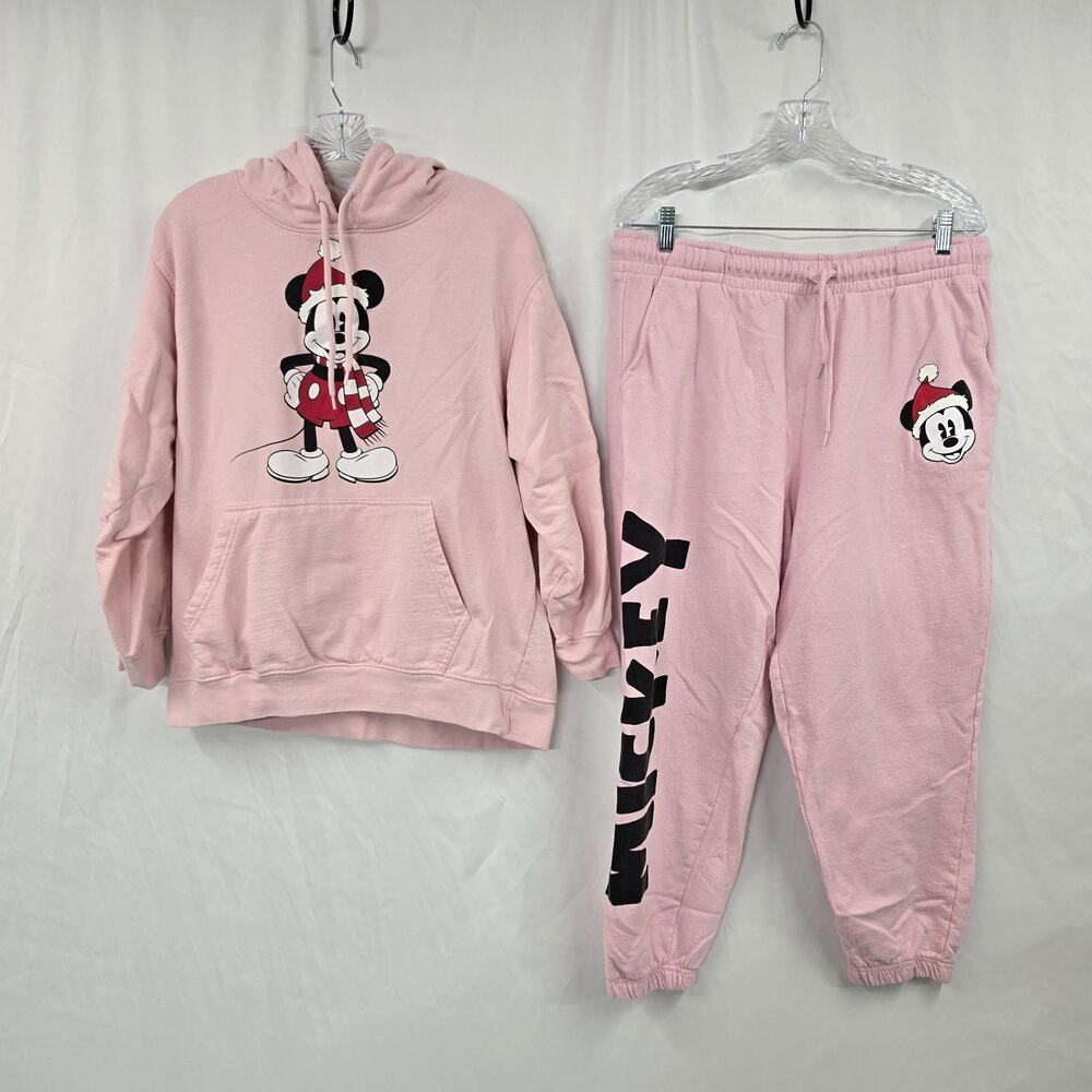 Disney Mickey Mouse Hoodie & Jogger 2 Piece Lounge Set Women's XL Pink Holiday